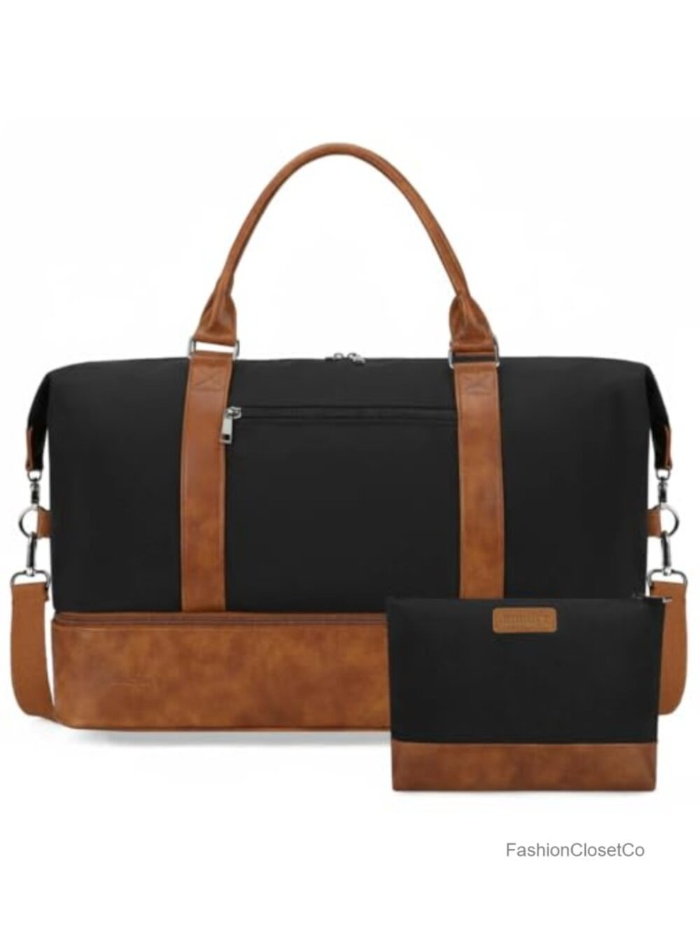 Large Weekender Duffel Bag with Shoe Compartment, Canvas & PU Leather Travel